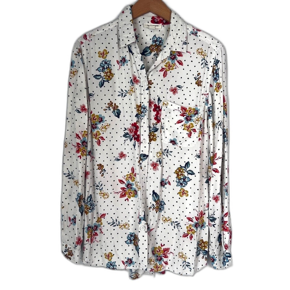 BeachLunchLounge Floral Polka Dot Button Front Cottage Core Top‎ Size MD Boho